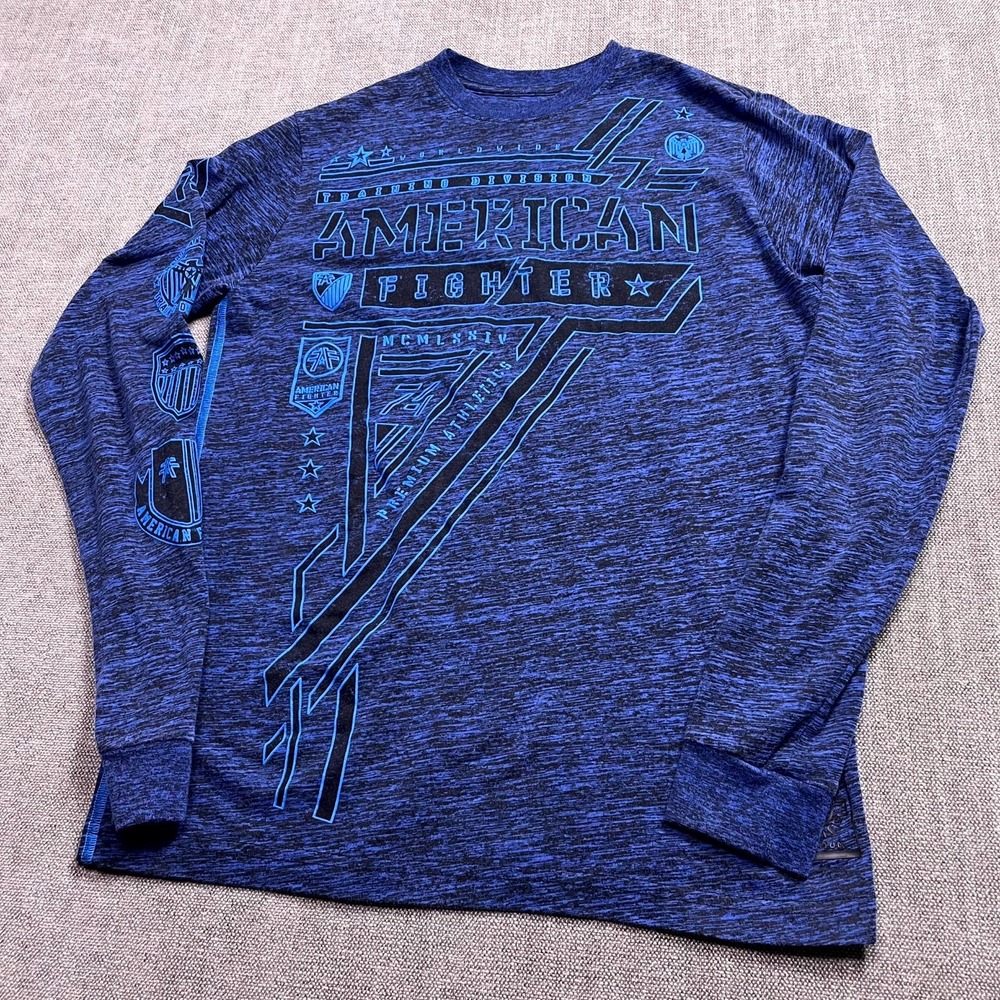 American Fighter Thermal Shirt Mens Small Heather Blue Spellout Logo Pullover